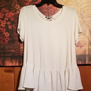 Lace up back Ruffled top